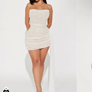 Fashion Nova Off White Sequin Mini Dress